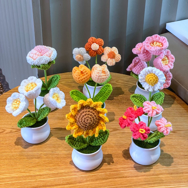 Bonsai Garden Accessories - 1/2/4Pcs DIY Handwoven Mini Potted Flower